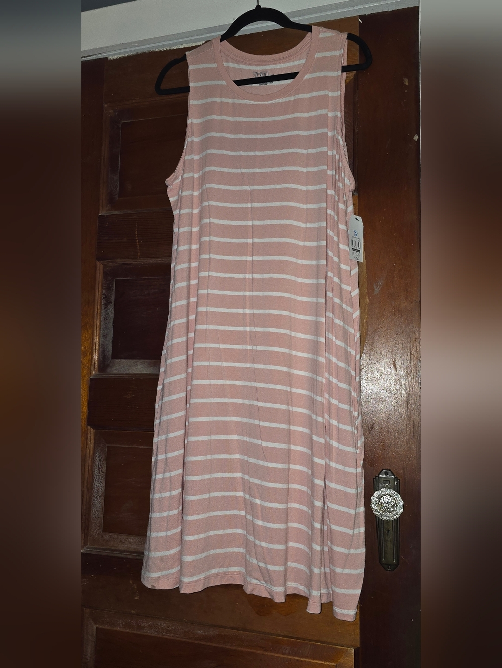 Time and Tru Pink and White Striped Sleeveless Midi Dress